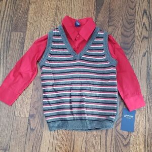 Arrow Kids Red Shirt with Gray Striped Sweater Vest